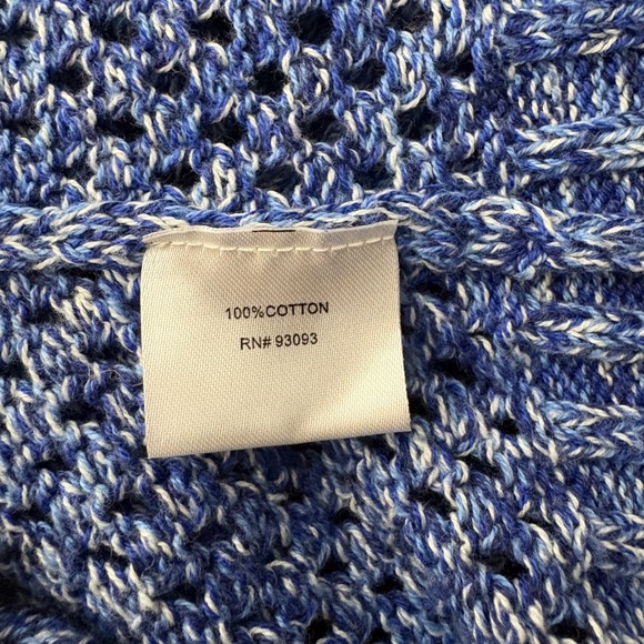 Tyler Boe Fringe Bell Sleeve Sweater Blue Open Knit Cotton Coastal Size Medium - Picture 5 of 6